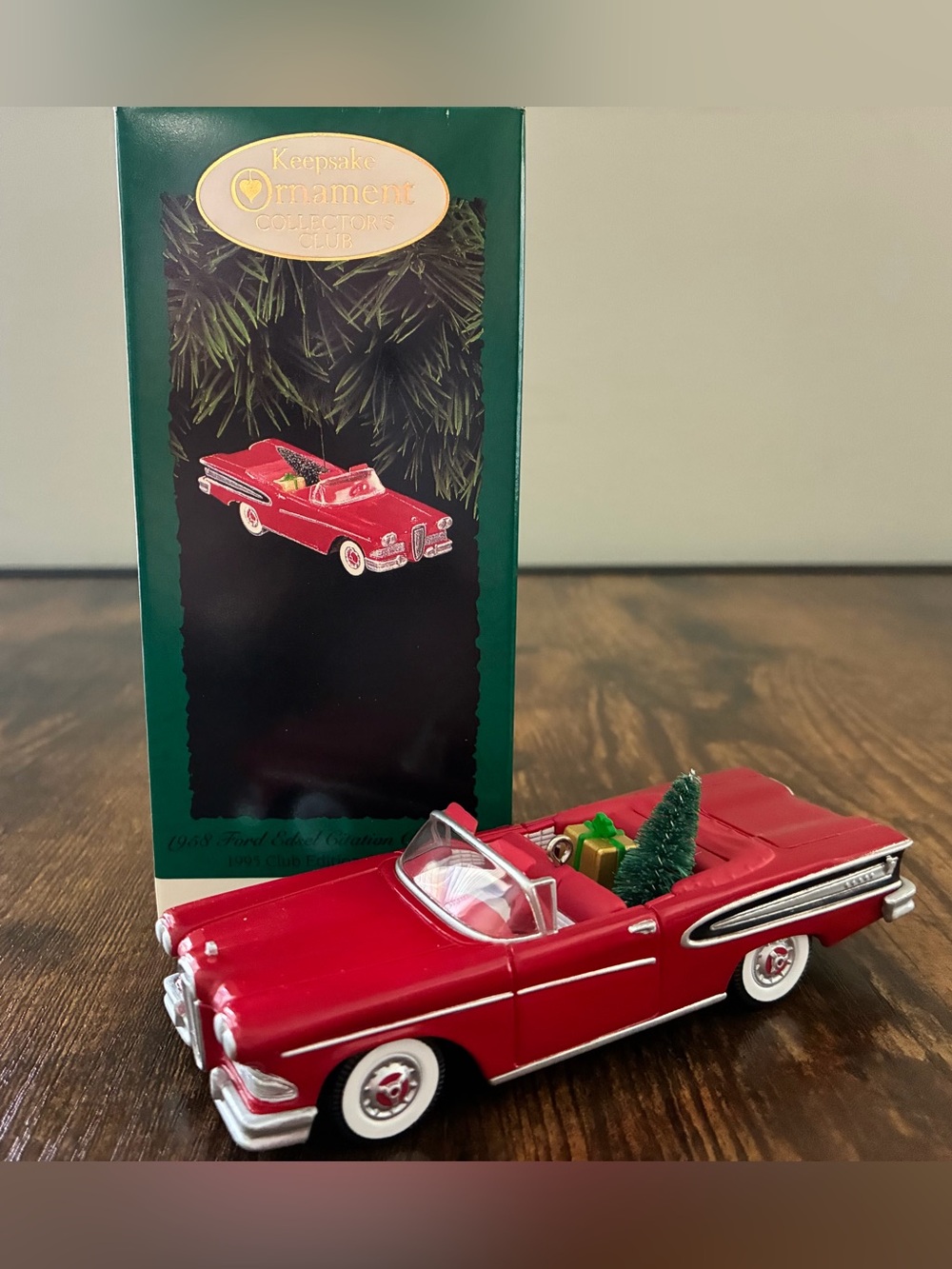 Hallmark 1995 Red Convertible Ornament with Christmas Tree and Gift